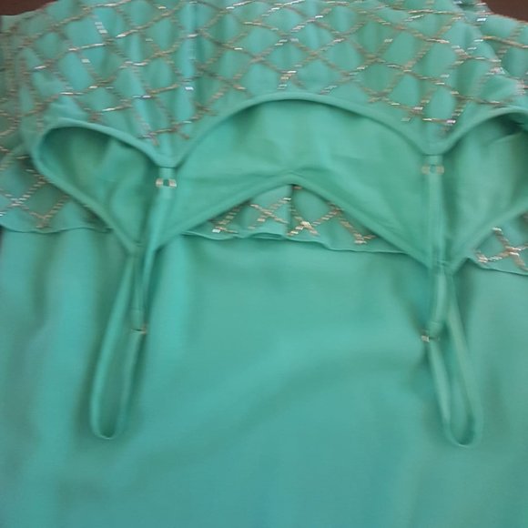 Needle&Thread Mini Strap Dress Turquoise & Silver - Picture 9 of 10